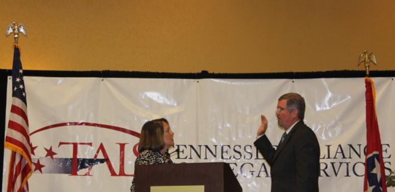 Justice Jeff Bivins sworn in as Chief Justice by Justice Cornelia Clark